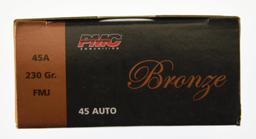 Lot #2551 - 6 Boxes of PMC Bronze .45 ACP 230Gr. FMJ (6 Boxes of 50 = 300 +/- Rds +/-)
