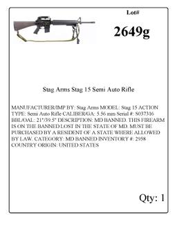 Stag Arms Stag 15 Semi Auto Rifle. NO MARYLAND BIDDERS. FIREARM IS ON BANNED LIST IN MD BY MDSP