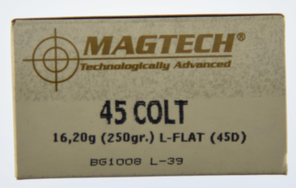 Lot #2679 - 4 Boxes of 50 Rds. Magtech .45 Colt 250 Grn L-Flat (45D) Ammo – BG1008 L-39
