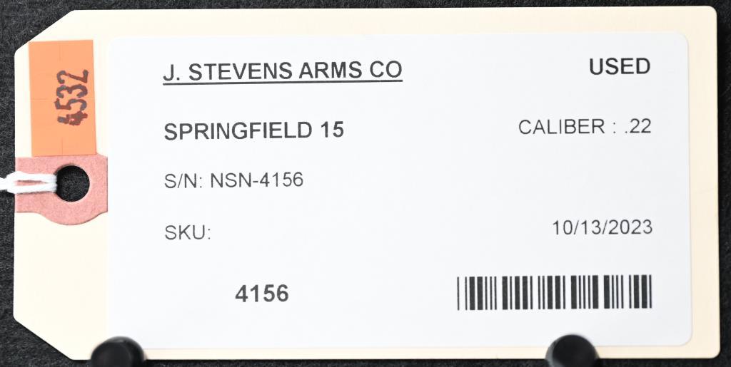 J. STEVENS ARMS CO SPRINGFIELD 15 Bolt Action Rifle MFG./IMP. BY: J. STEVENS ARMS CO MODEL: