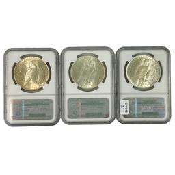 Lot of 3 1922 certified U.S. peace silver dollars