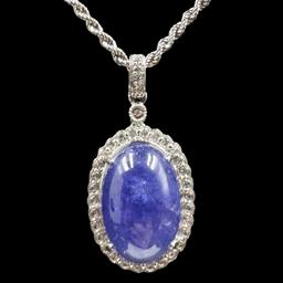 New Orianne sterling silver tanzanite & white sapphire pendant with sterling silver rope chain