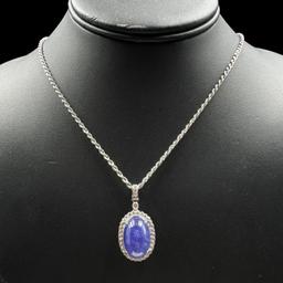 New Orianne sterling silver tanzanite & white sapphire pendant with sterling silver rope chain