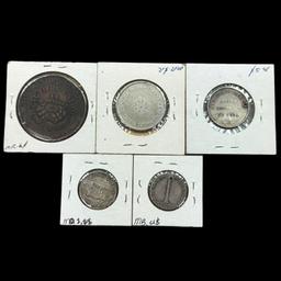 Lot of 5 silver & bronze Bolivia & Guatemala commemorative coins & tokens