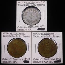 Lot of 3 different Cafetal Guatimoc, Chiapas, Mexico trade tokens