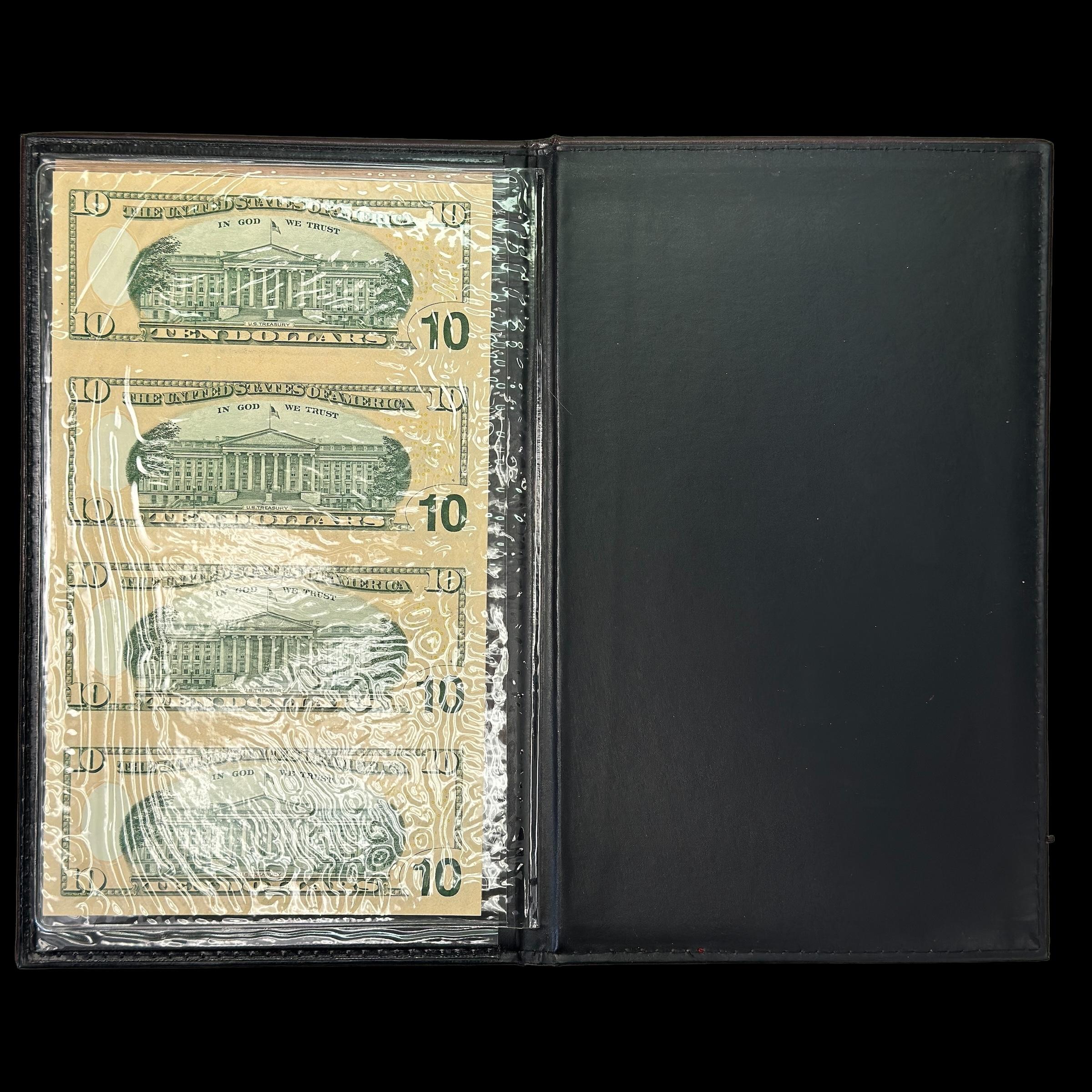 Uncut sheet of 4 2006 U.S. green seal $10 Federal Reserve banknotes