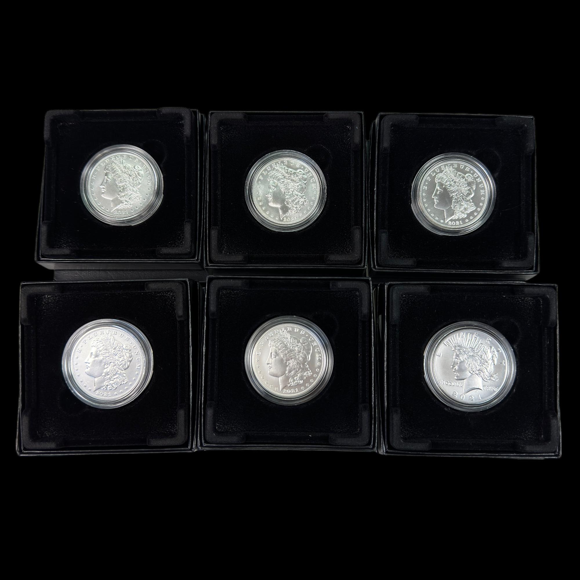 Complete 6-piece 2021 U.S. silver dollar set