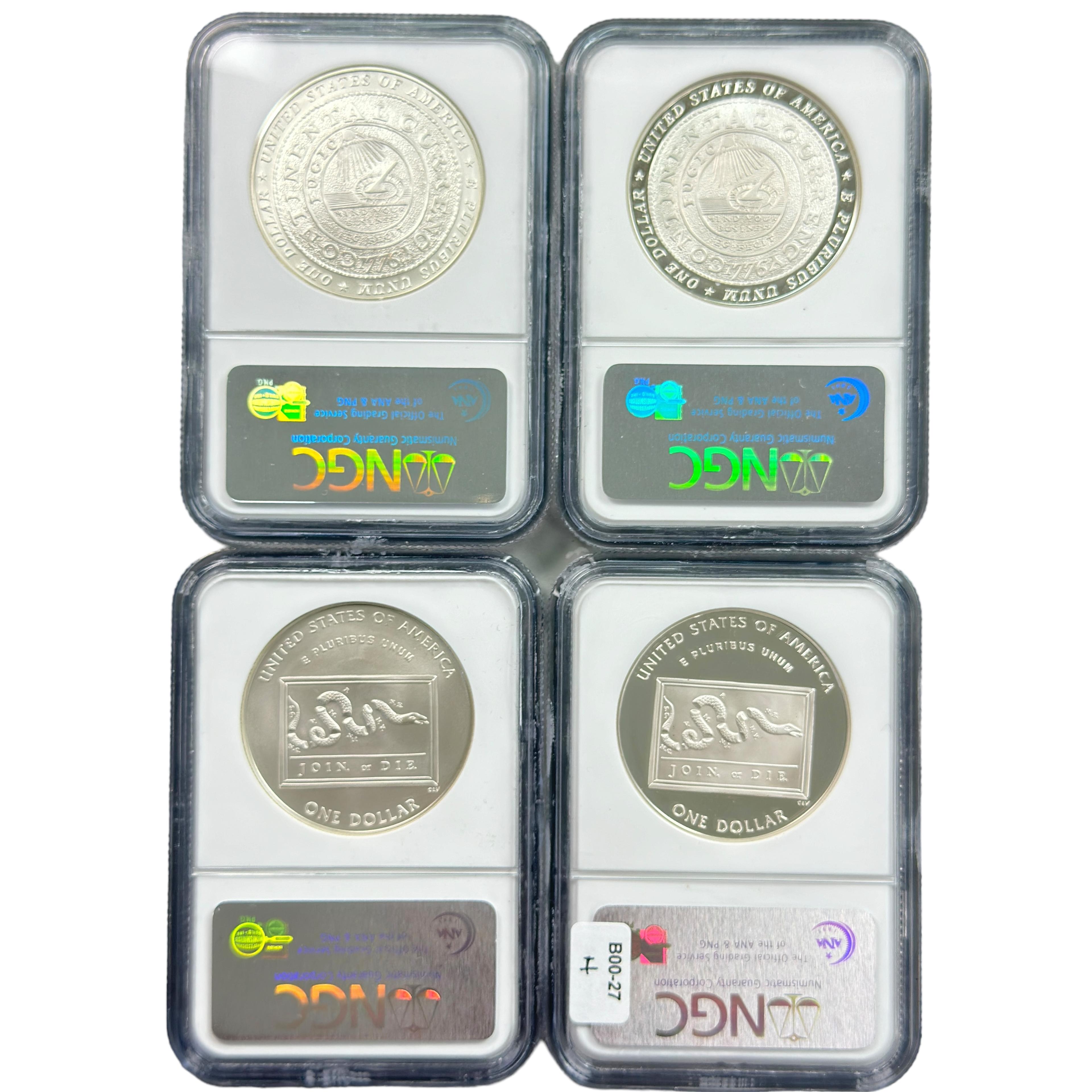 Lot of all 4 certified 2006 U.S. Ben Franklin commemorative silver dollars