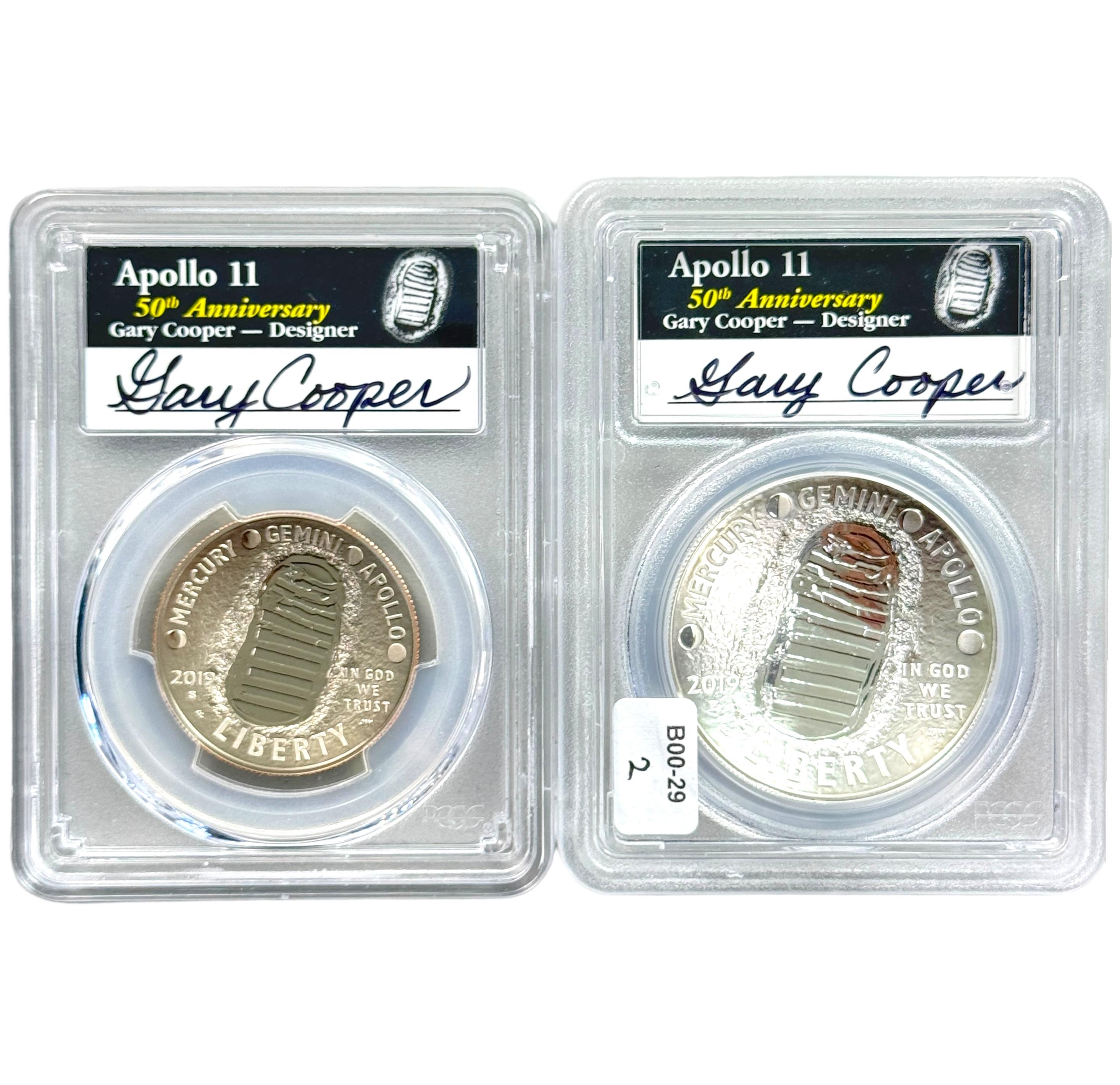 Certified autographed 2019-P & S U.S. Apollo 11 commemorative silver dollar & half dollar