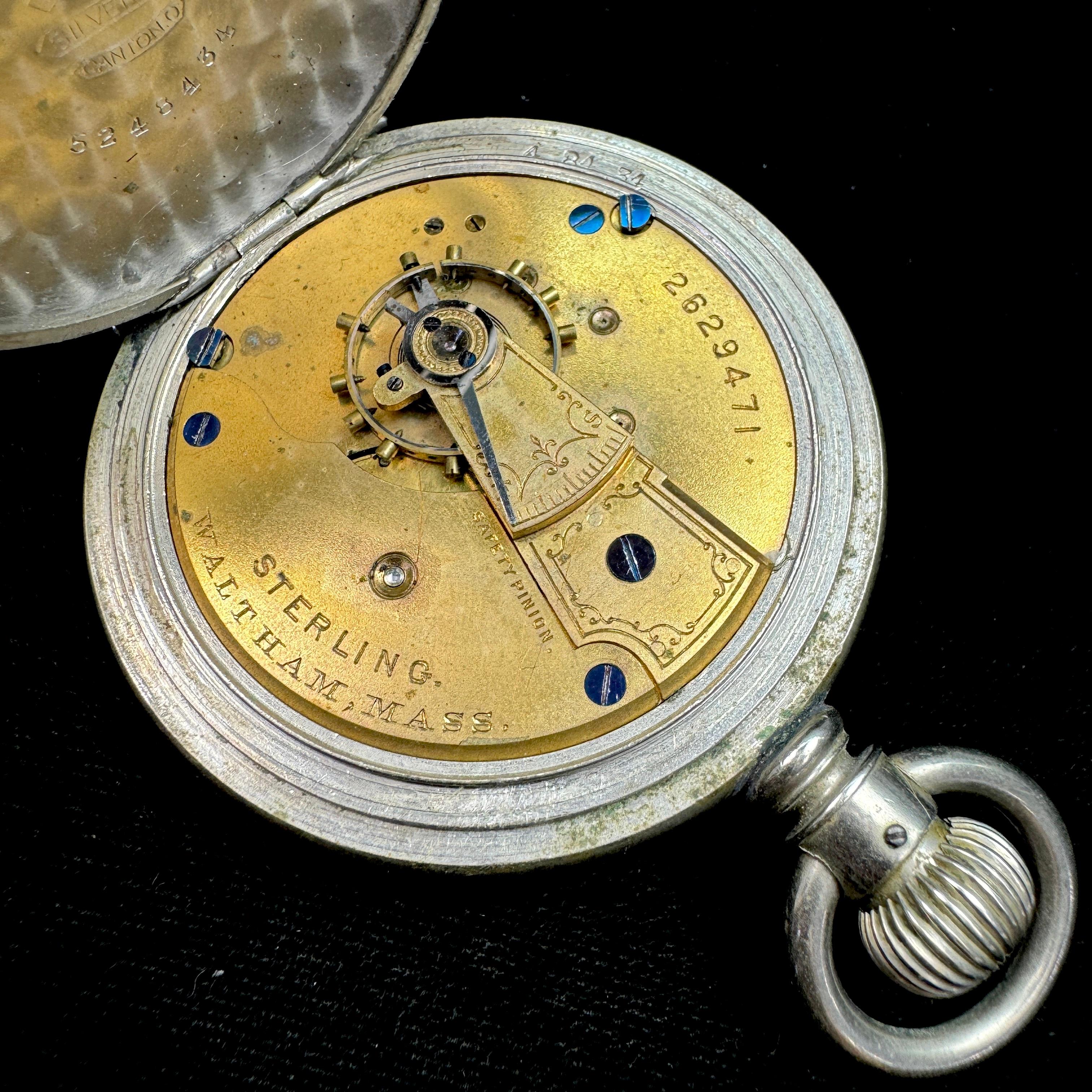 Circa 1885 7-jewel American Waltham "Sterling" model 1877 lever-set covered pocket watch