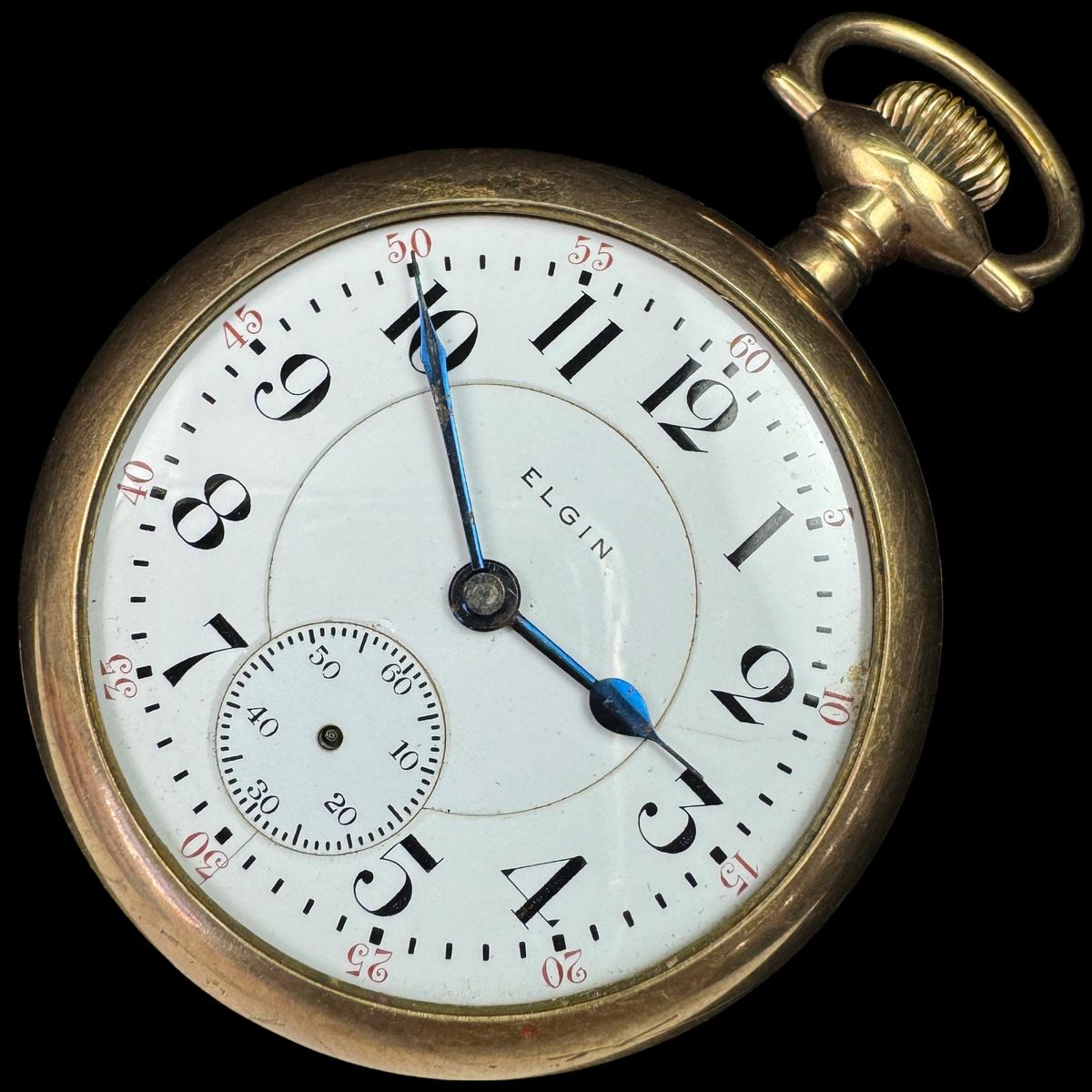 Circa 1905 19-jewel Elgin model 8 lever-set open face pocket watch