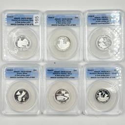 Lot of 6 certified silver proof 2009-S U.S. territorial quarters