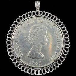 1965 Great Britain commemorative Churchill crown in a white medal pendant