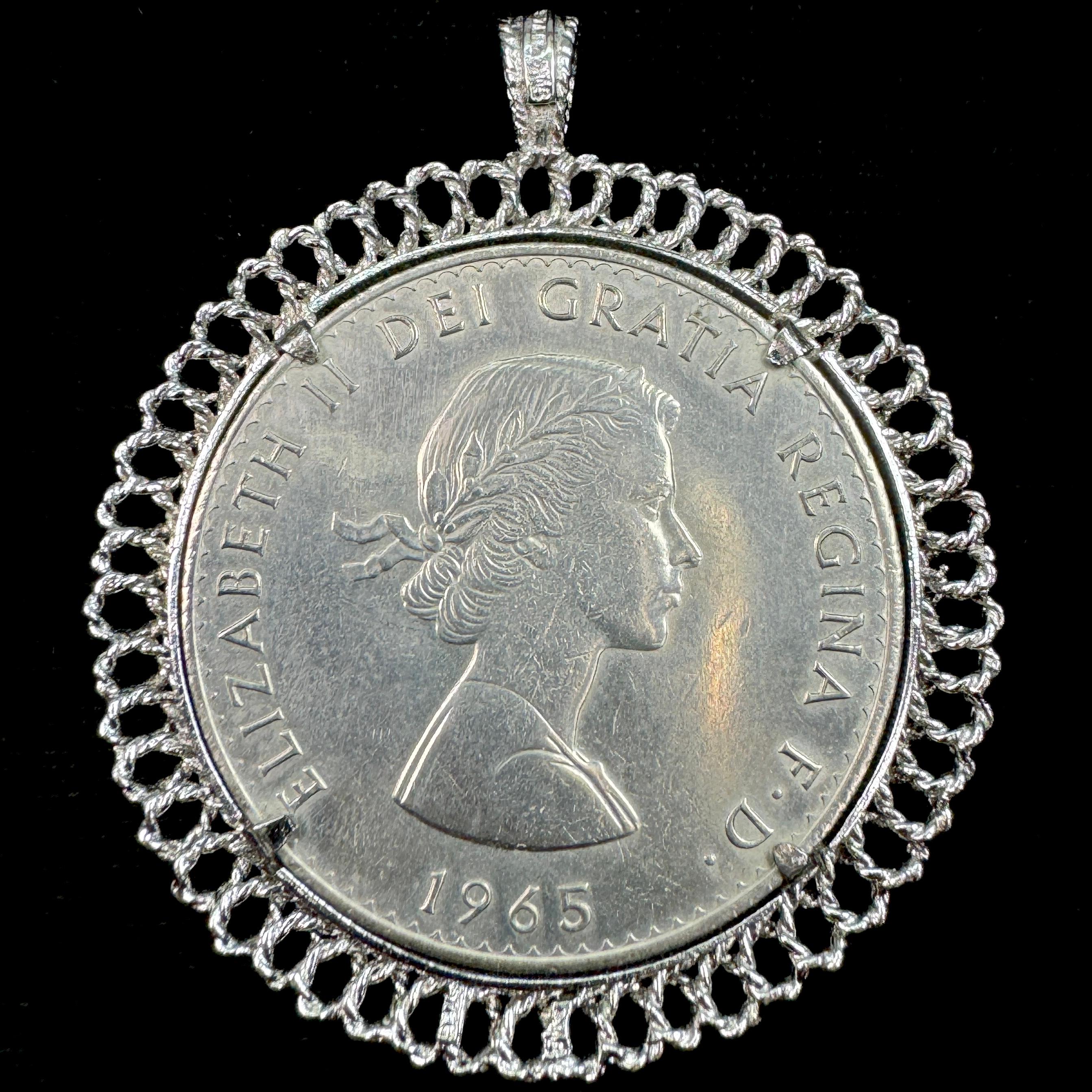 1965 Great Britain commemorative Churchill crown in a white medal pendant