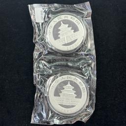 Pair of 2003 China 1oz silver 10 yuan Pandas