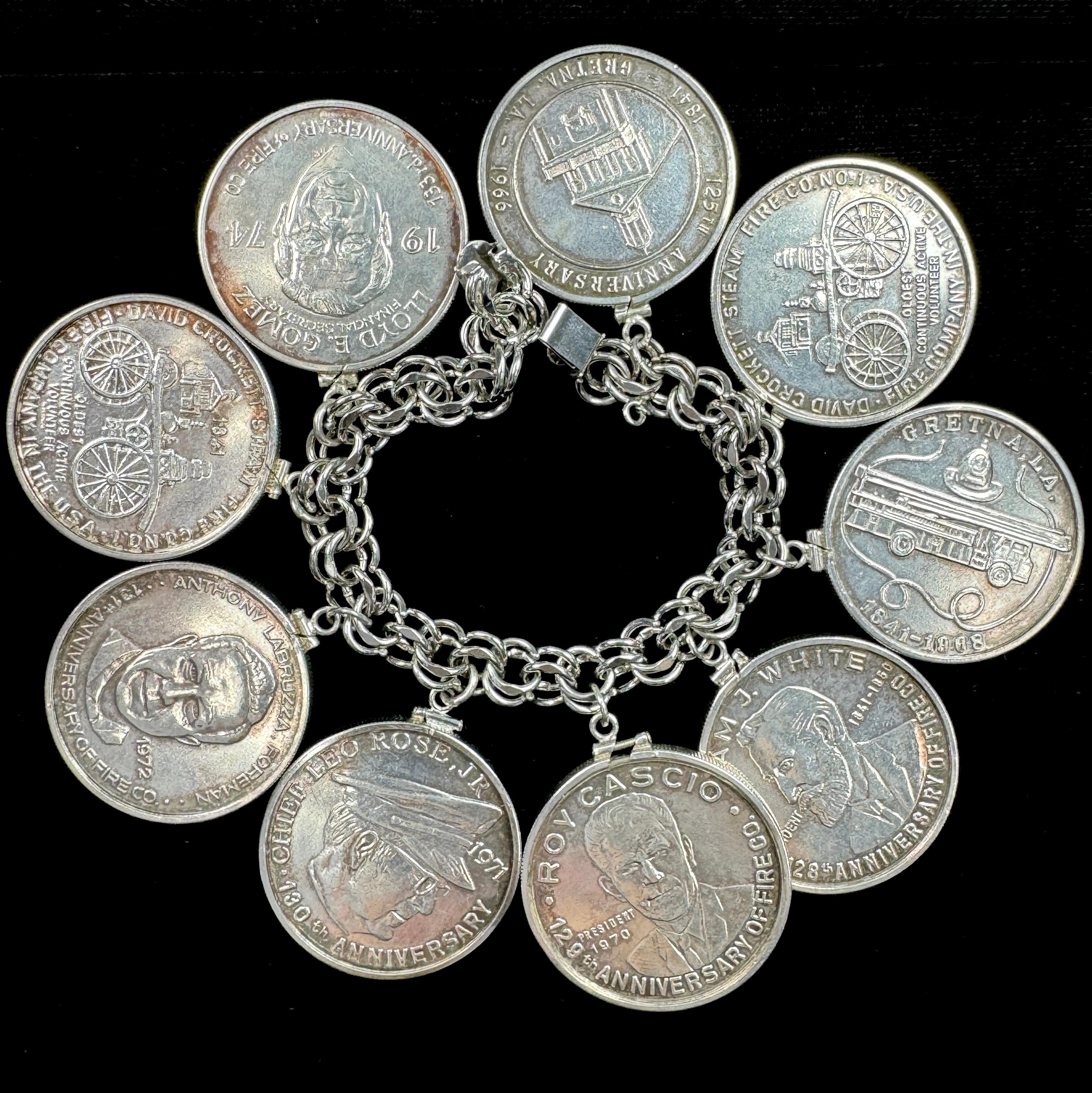 Gretna, LA David Crockett Steam Fire Company No. 1 9-piece .999 silver commemorative medal set