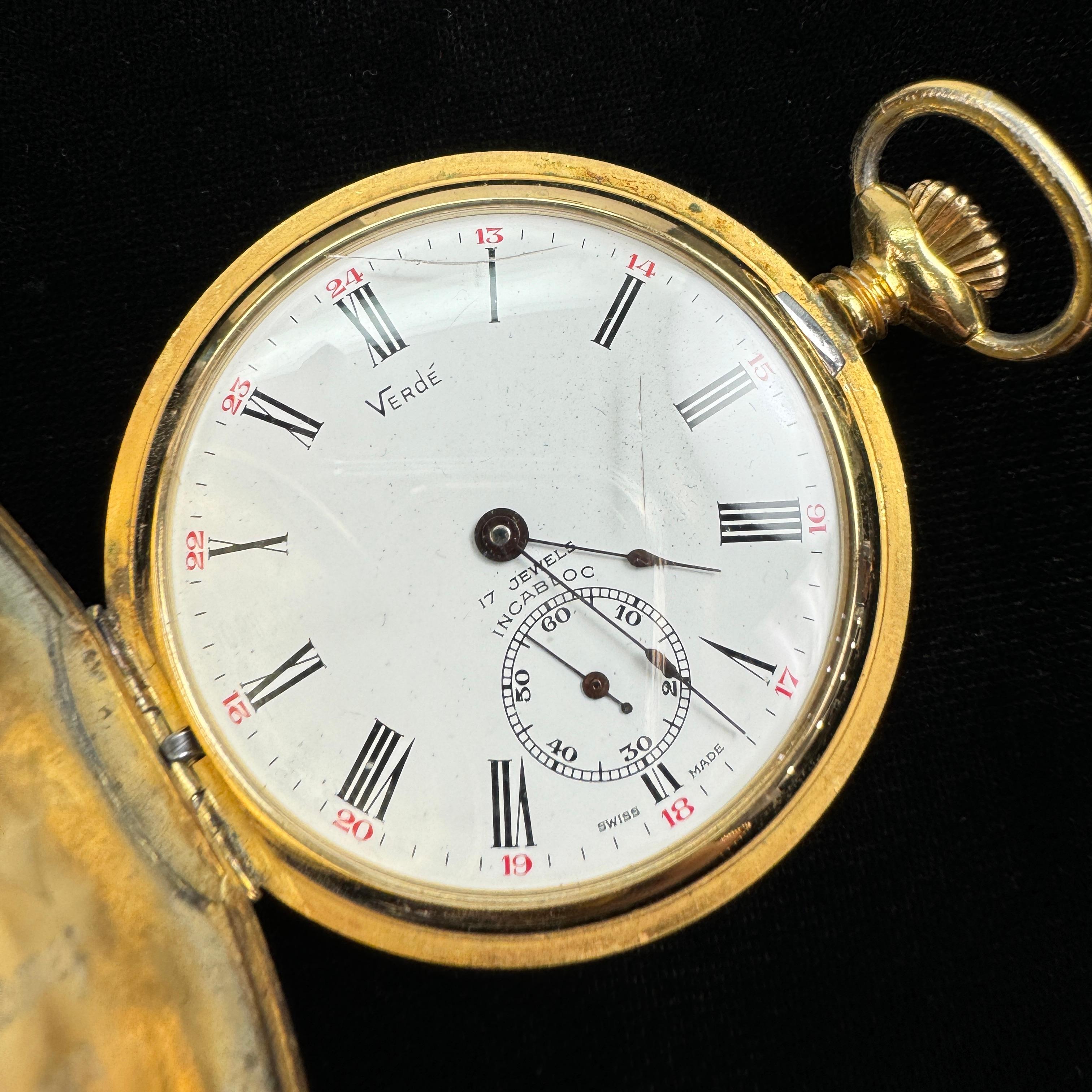 Circa 1989 17-jewel Swiss Verde Incabloc covered pocket watch