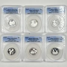 Lot of 6 certified silver proof 2009-S U.S. territorial quarters