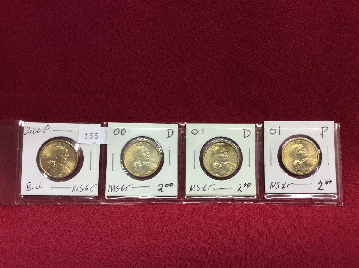 4 Sacagawea Dollars, Mint/B.U. 00-P+D, 01-P+D