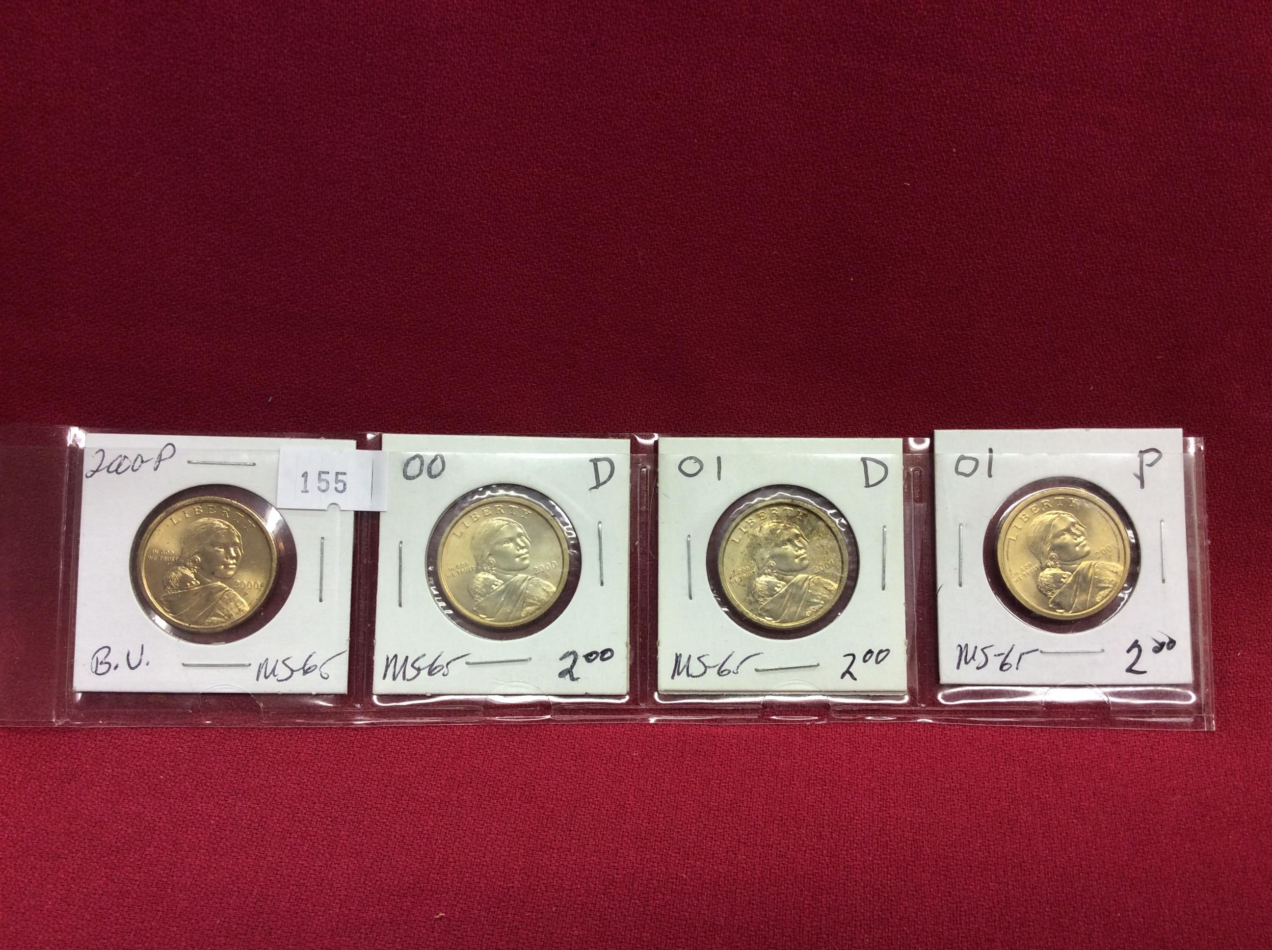 4 Sacagawea Dollars, Mint/B.U. 00-P+D, 01-P+D