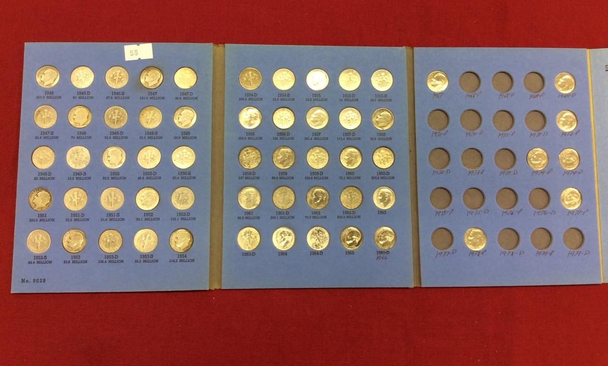 1946-1979-D, Roosevelt Dime Set, 48 Silver, 57 Coins Total