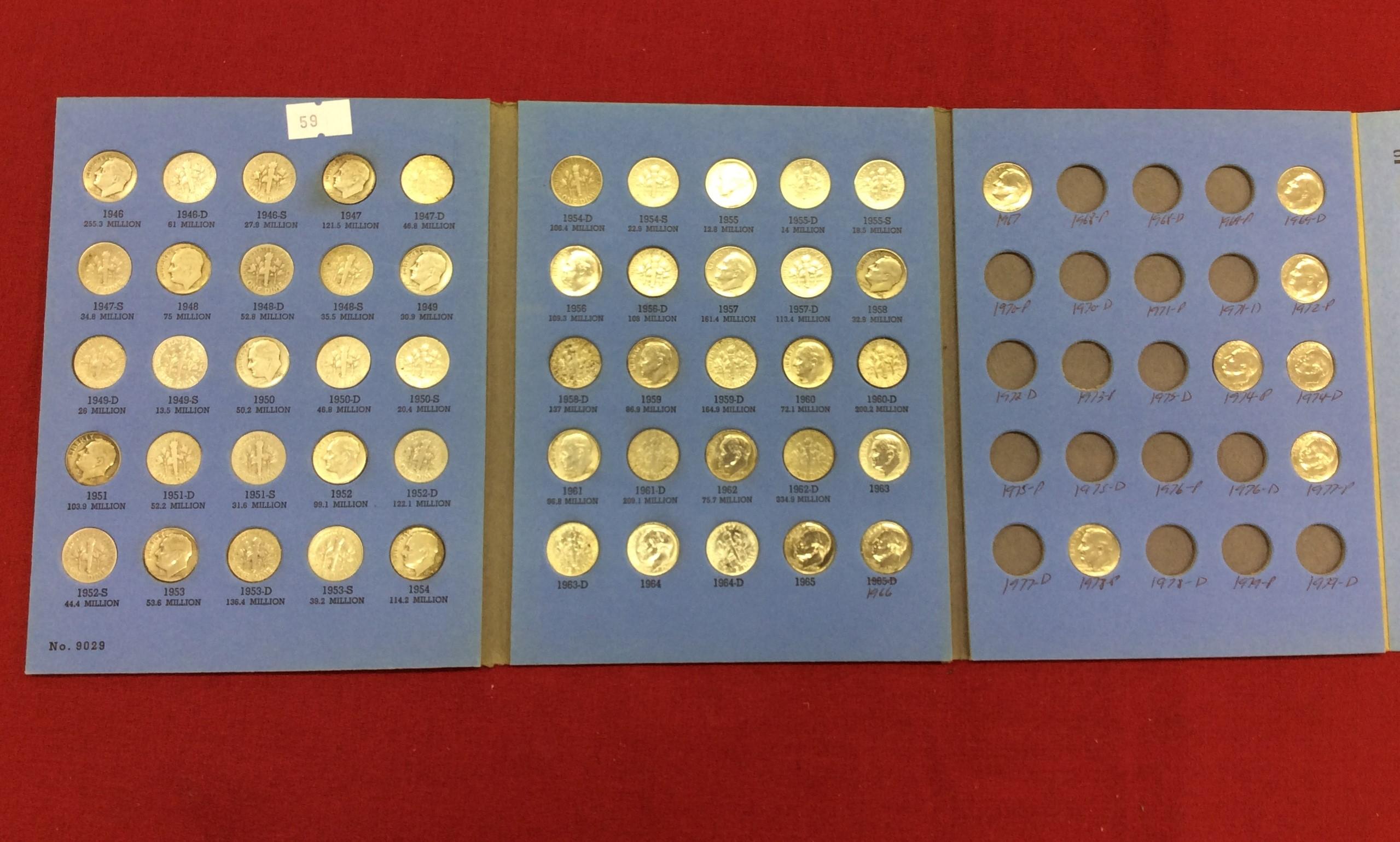 1946-1979-D, Roosevelt Dime Set, 48 Silver, 57 Coins Total