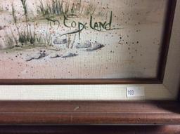 Framed Barn Painting, Signed 15.5x19.5 in.