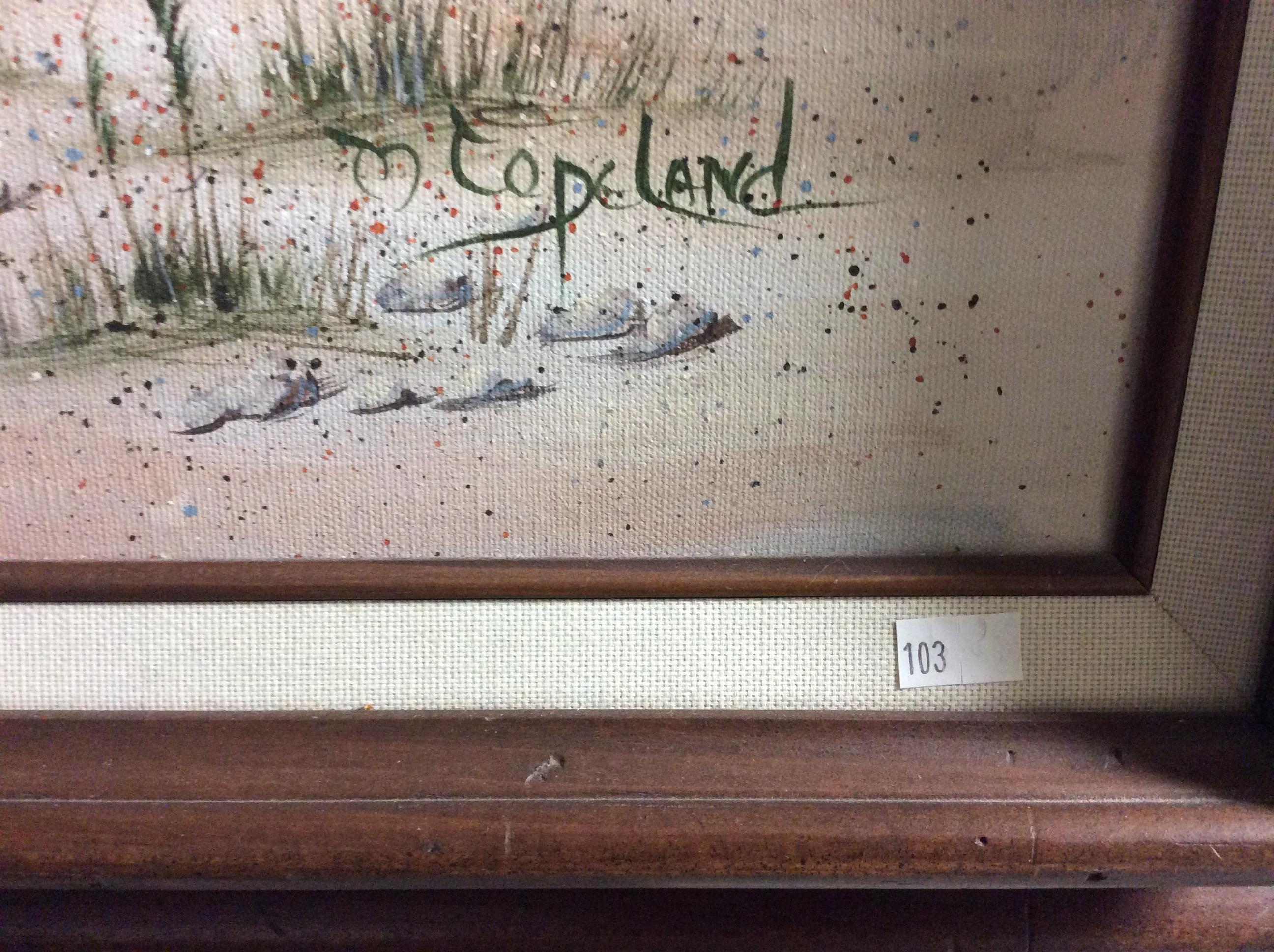 Framed Barn Painting, Signed 15.5x19.5 in.