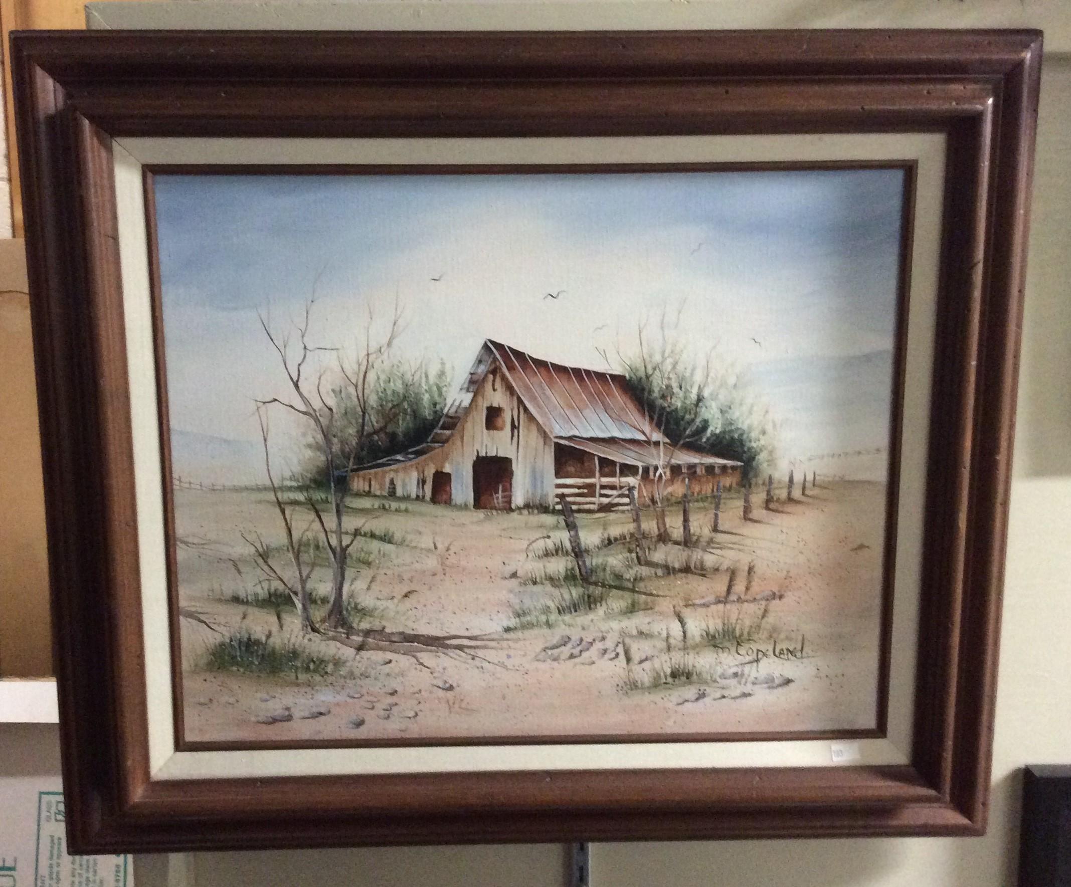 Framed Barn Painting, Signed 15.5x19.5 in.
