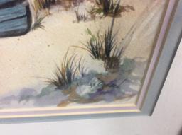 Framed Boat & Ocean Scene Painting, Signed, 15.5x19.5 in., Won 1st Place in