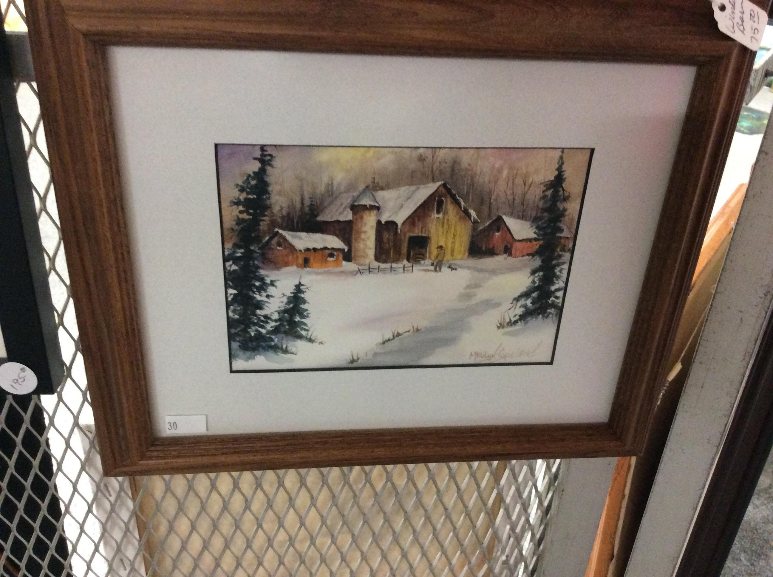 3 Paintings, on Slate & Framed: Welcome Dog, Winter Barn Scene & Owl