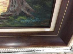 Framed Summer Path Oil Painting, Signed 16x20 in.