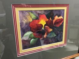 Framed Flower, Signed Painting 15.5x19.5 in.