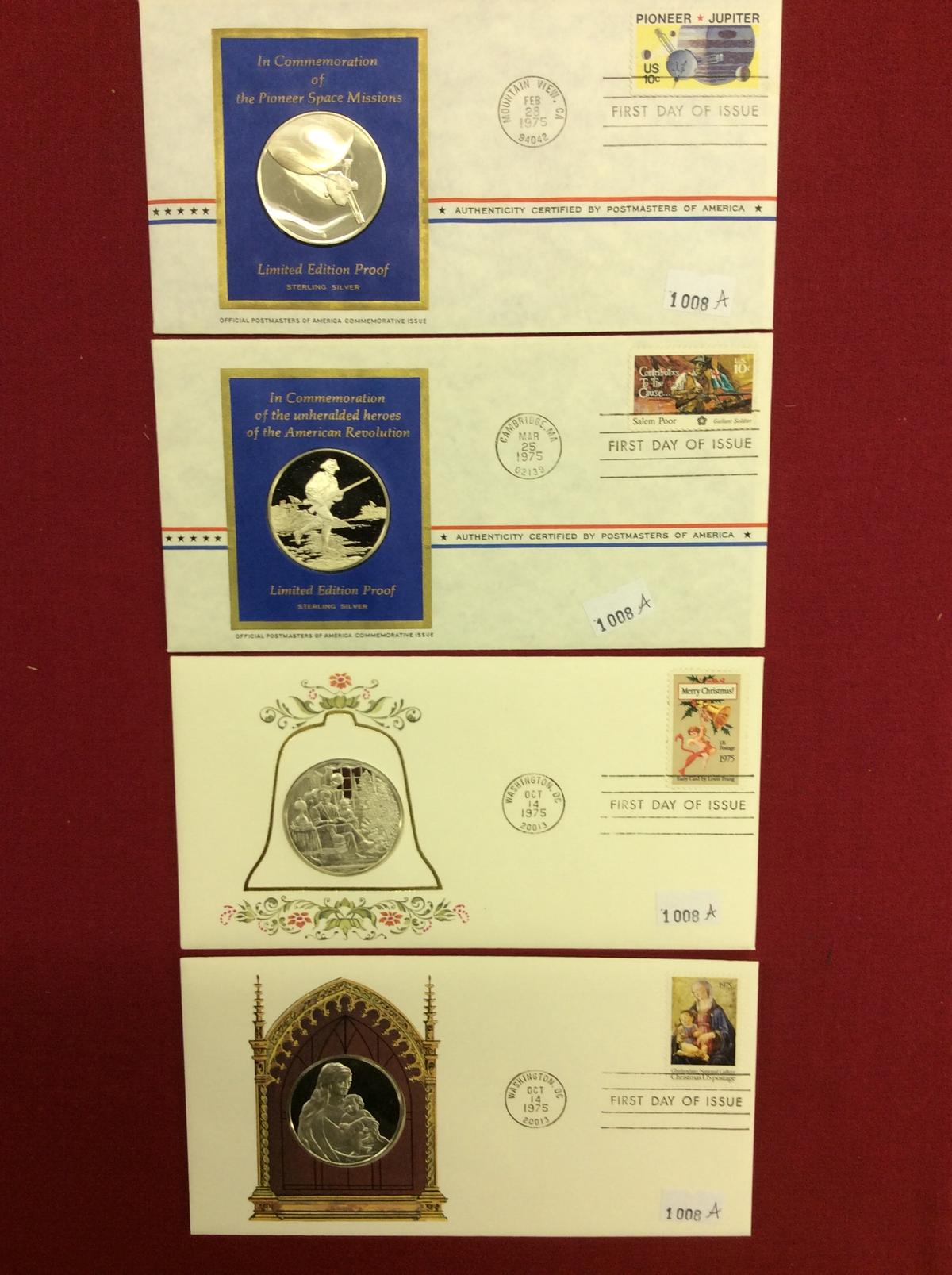 (4) 1975 Postmasters of America-Commemorative Issue Limited Edition Sterlin