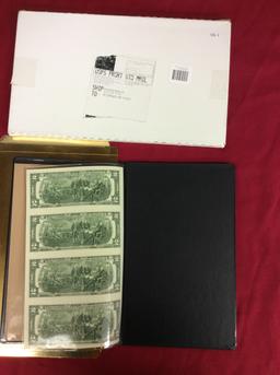 2 Partial Sheets of 2003 $2 Bills (8 bills total)