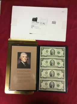 2 Partial Sheets of 2003 $2 Bills (8 bills total)