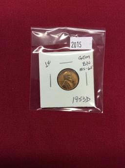 1953-D Lincoln Head Cent, Gem B/U, MS-65