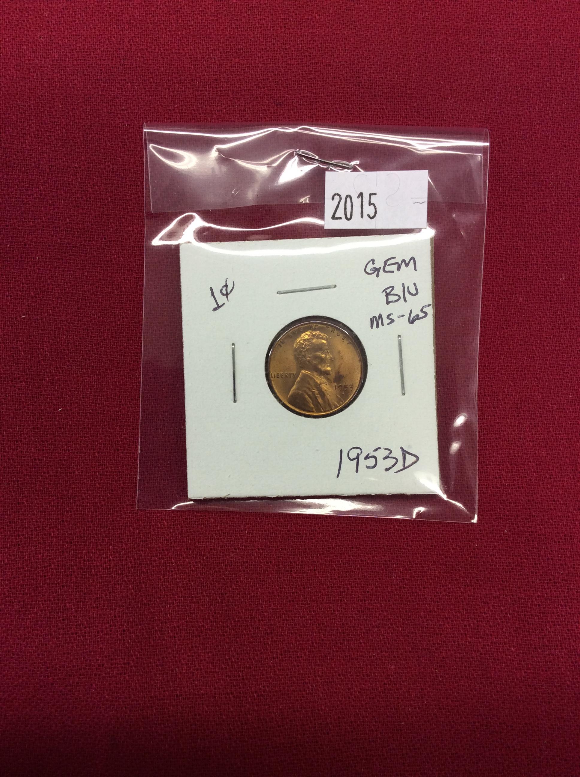 1953-D Lincoln Head Cent, Gem B/U, MS-65