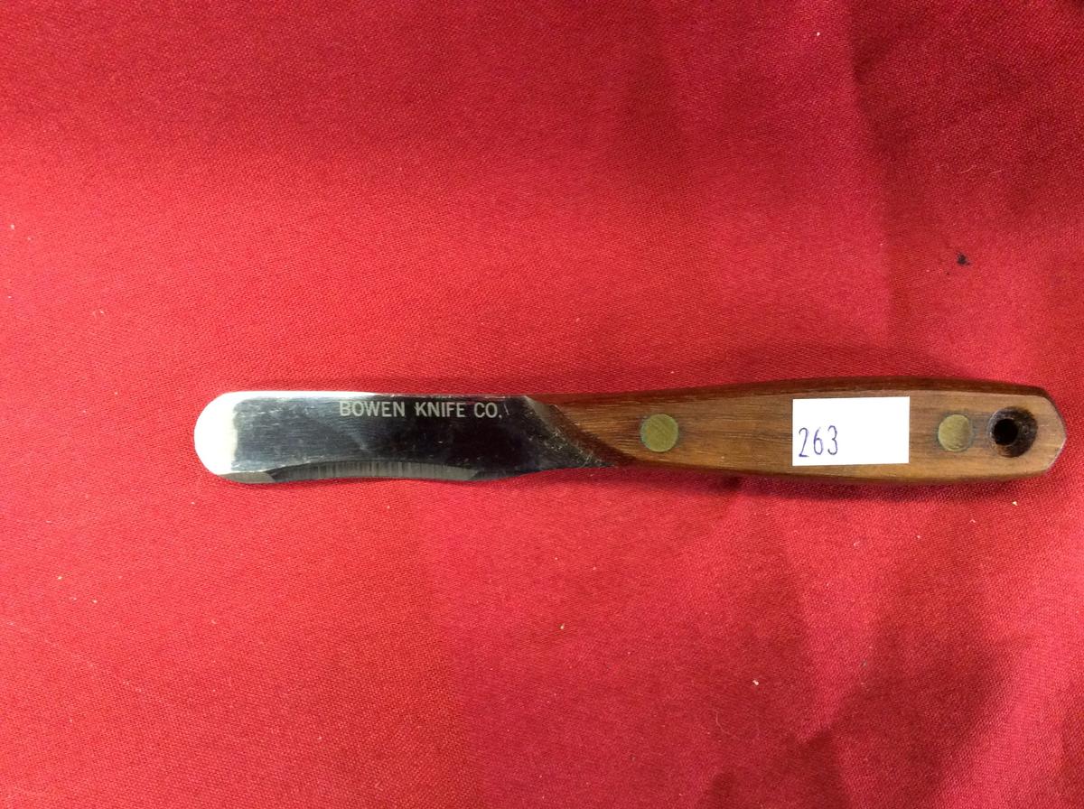 RARE Bowen Knife Co. muzzle loading patch knife, wood handle with lanyard h