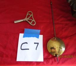 Black Forest Clock, Key & Pendulum Inside, Small Brass Rod Broke Inside  26