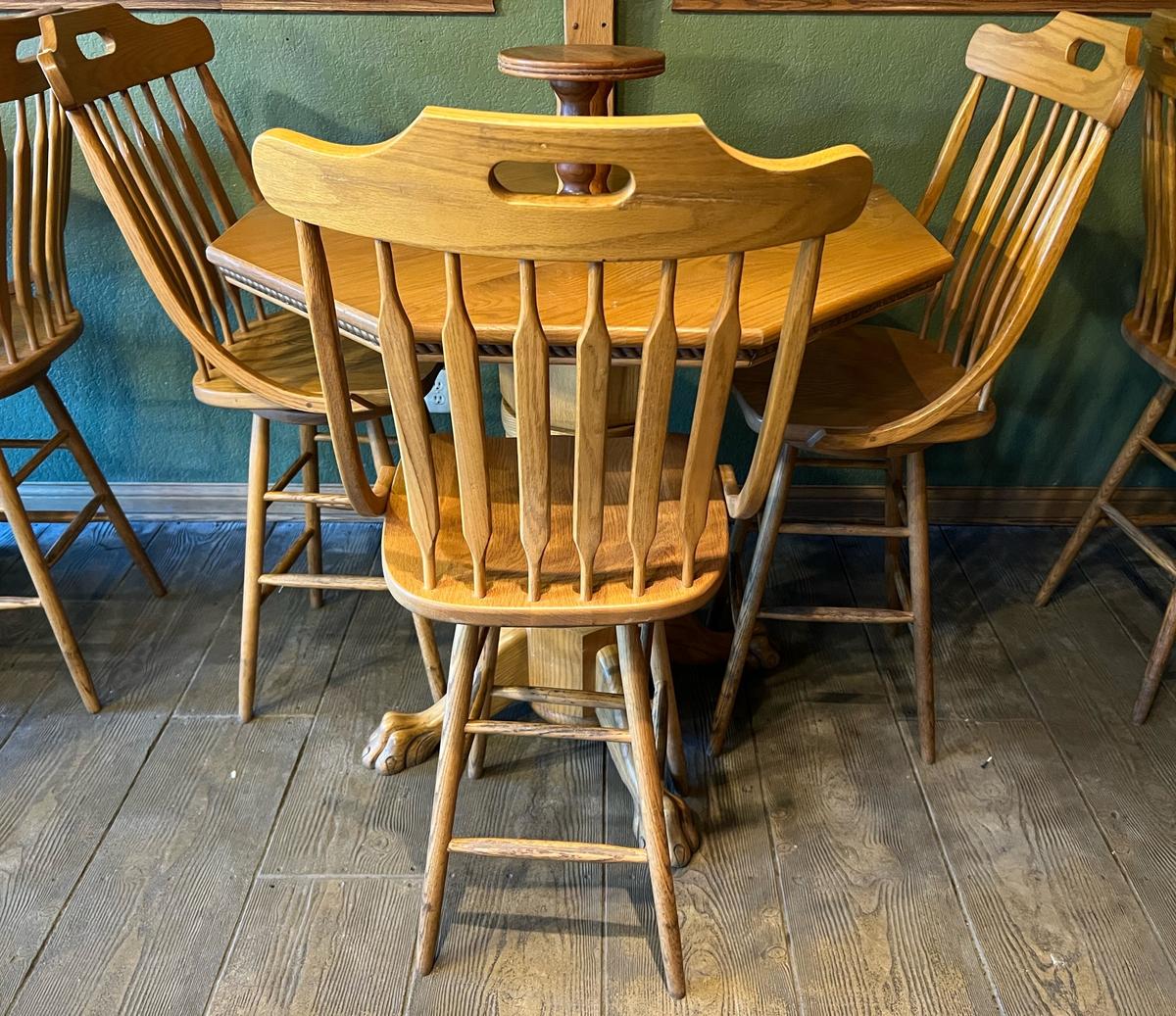 Claw Foot Pedestal High Top Table - 42” wide x 41” tall w/ lazy susan 10x9.5 and three 29" chairs