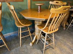 Claw Foot Pedestal High Top Table - 42” wide x 41” tall w/ lazy susan 10x9.5 and three 29" chairs