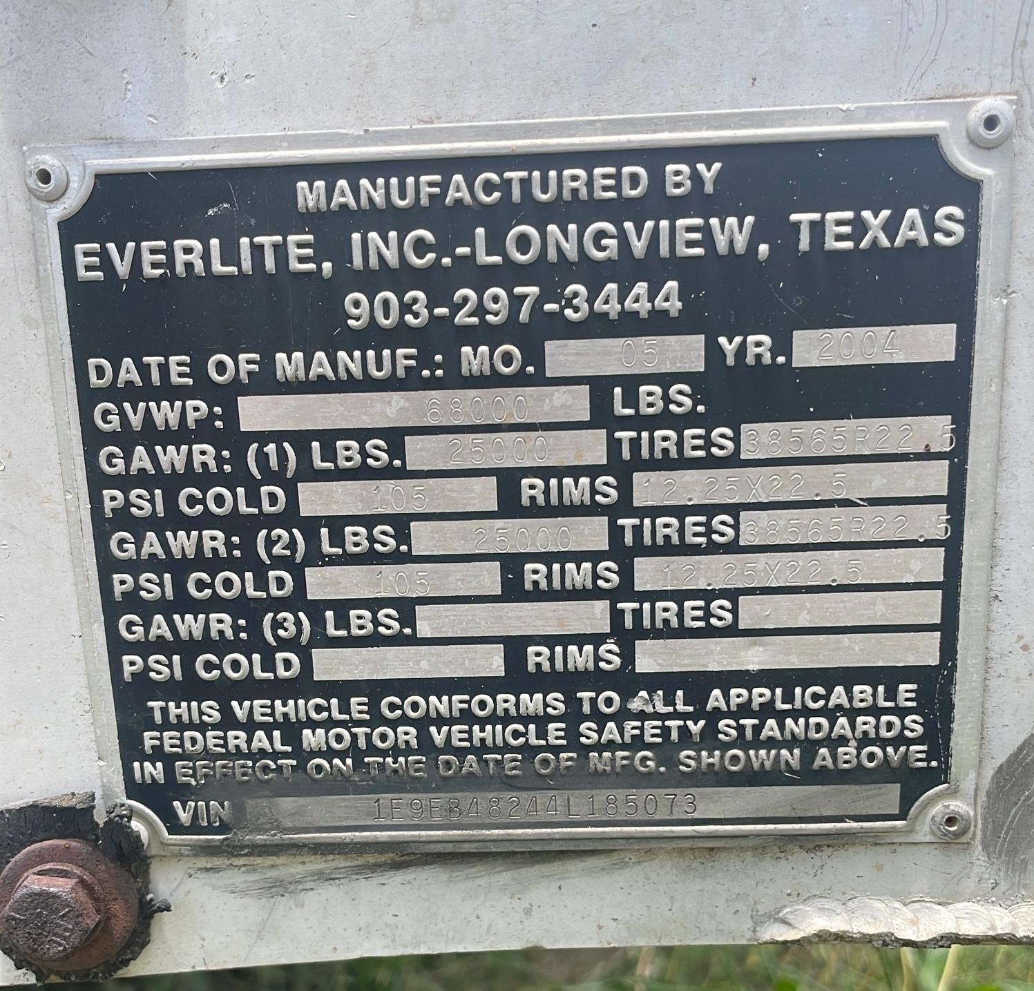 PICK UP LOCATION MARSHALL, TX: 2004 Alumatech trailer VIN 1E9EB48244L185073 Is Road Worthy - A $25 T