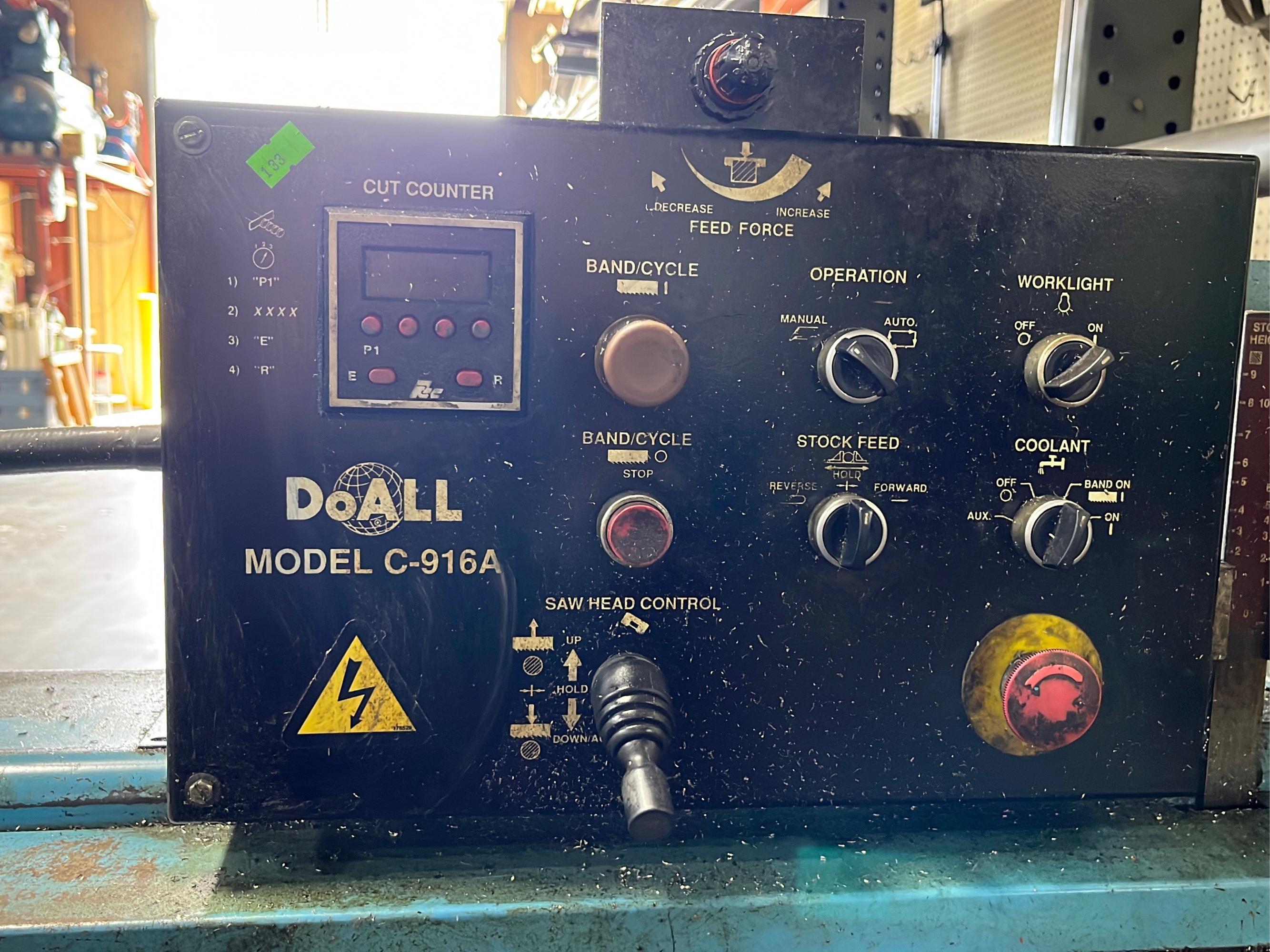 DoAll model C-916a horizontal band saw, feed stock roller not included - A $200 Rigging fee will be