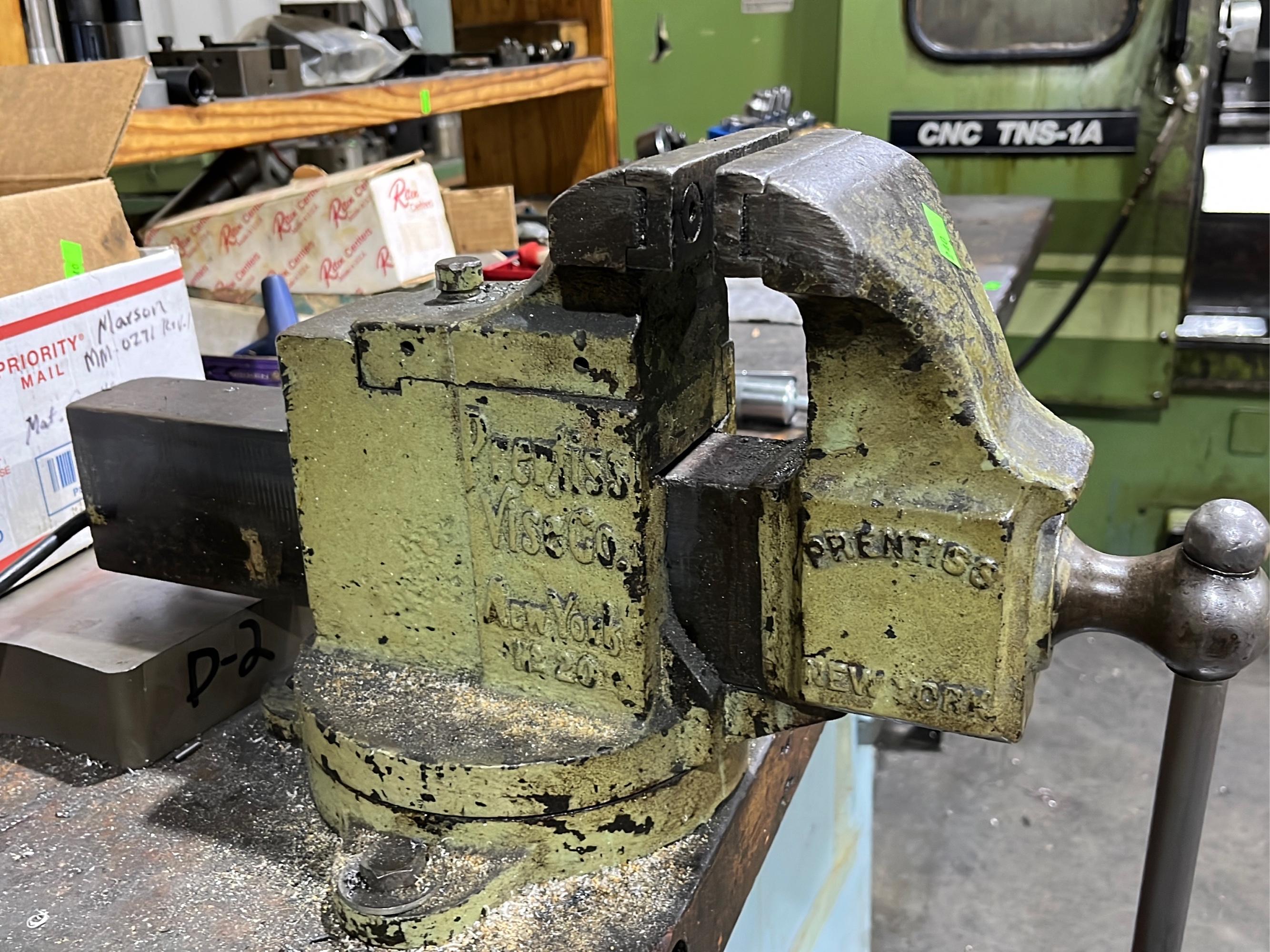 Work Bench and Cabinet w/ 5c collets, tooling, 4.5" visc - table 70x34x33"