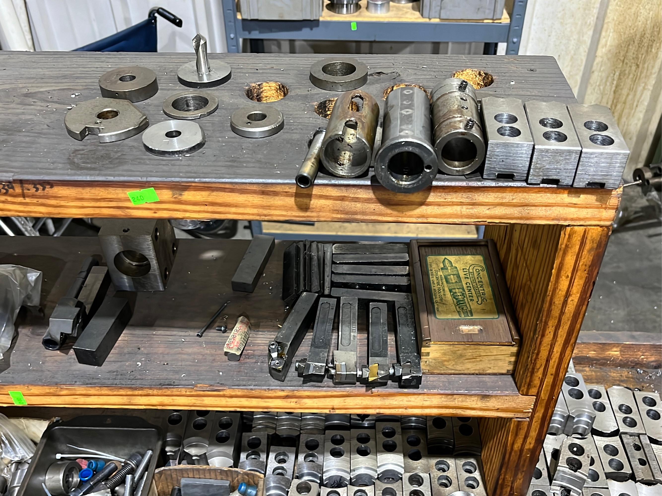 Work Bench and Cabinet w/ 5c collets, tooling, 4.5" visc - table 70x34x33"