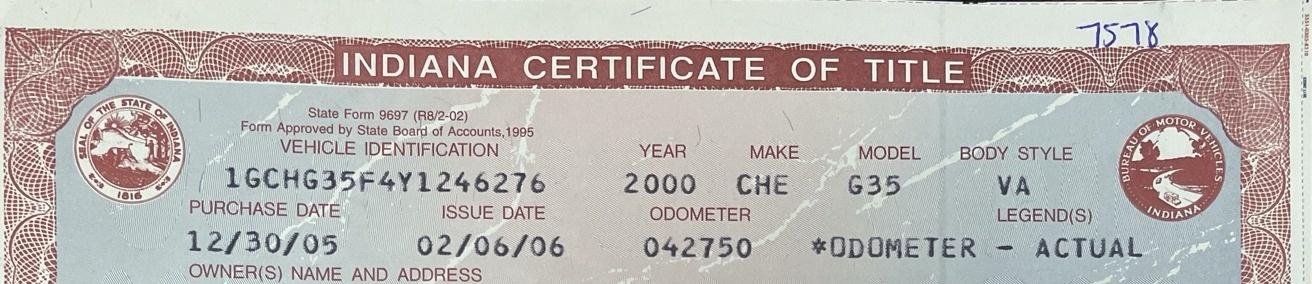 2000 Chevy Express Van, Diesel, Runs and Drives, 121,639 Miles, has title, VIN 1GCHG35F4Y1246276 - A