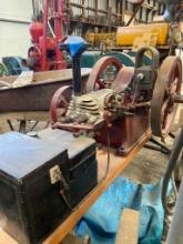 Stationary Hit-and-Miss Gas Engine with Red Flywheels