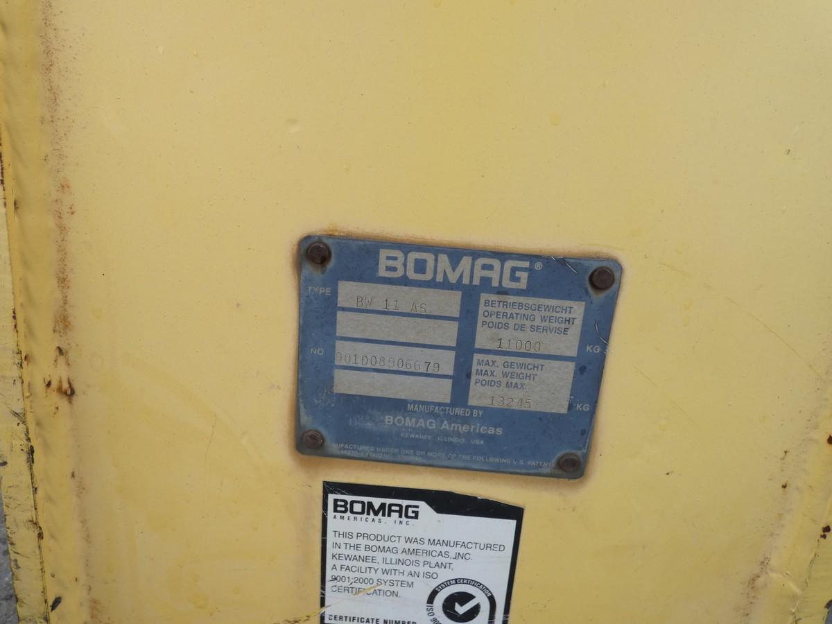 Bomag BW11AS Tandem Static Roller, SN:901D08906677, 54'' Drums, 3063 hrs.