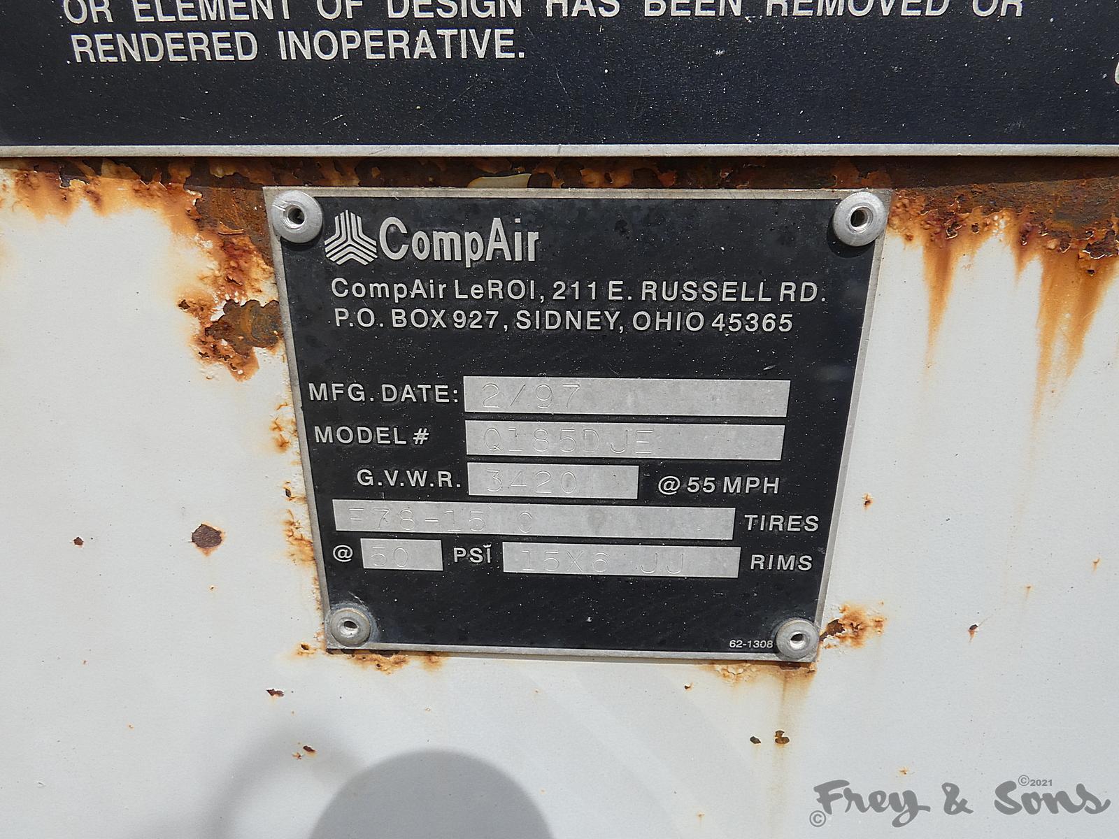 LeRoi 185 Air Compressor, SN:3272X2020, JD Diesel